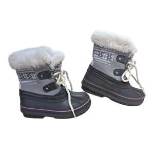 London Fog Little Girls Lil Tottenham Grey Snow Duck Boots Faux Fur  Size 7